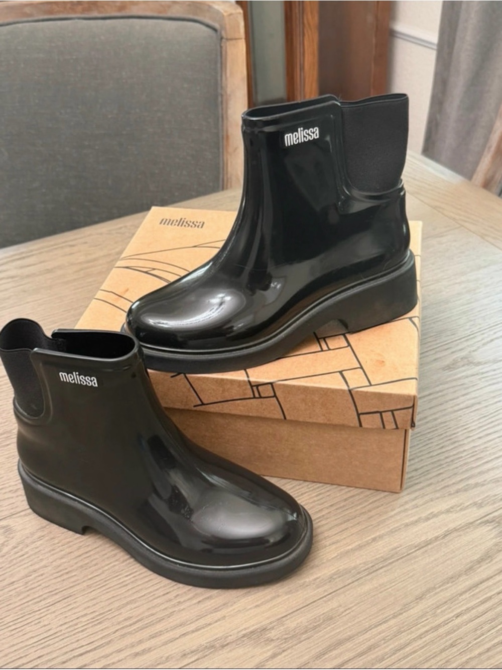 Melissa Black Glossy Chelsea Rain Booties